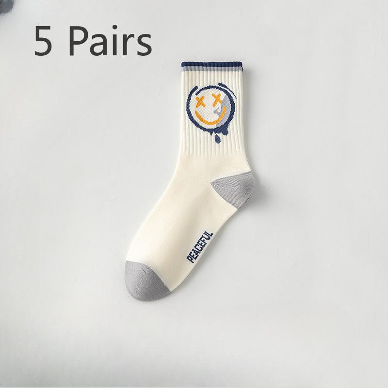 5 Pairs of Men's Spring and Autumn Pure Cotton Deodorizing Graffiti Youth Student Sports Basketball Stockings