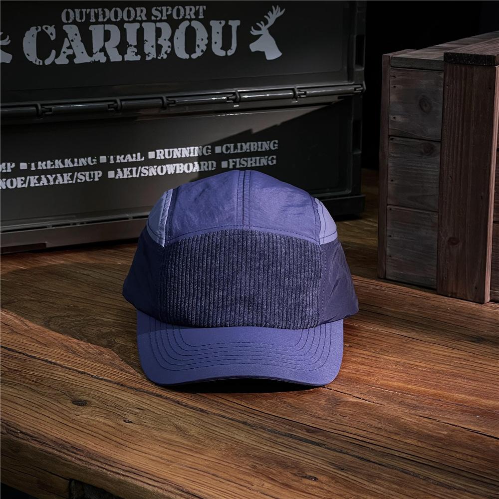 Street Style Workwear Baseball Cap Color Block Corduroy UV Protection Adjustable Unisex Sun Hat for Casual Outdoor Wear