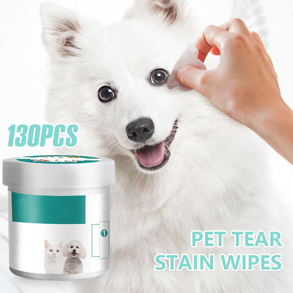 130Pcs Naturals Pet Wipes Dog Cat Tear Stain Remover Wipes Multi-role Pet Eye Ear Cleaning Care Round Pad Pet Grooming Supplies