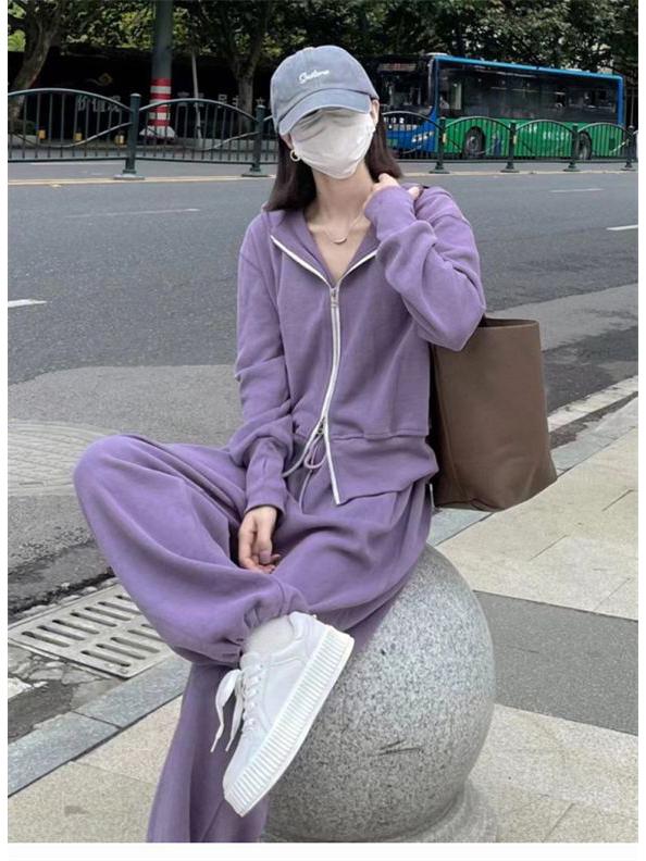 Trendy Korean-Style Slimming Women's Sport Suit: Stylish Spring/Autumn Hoodie & Casual Two-Piece Running Set