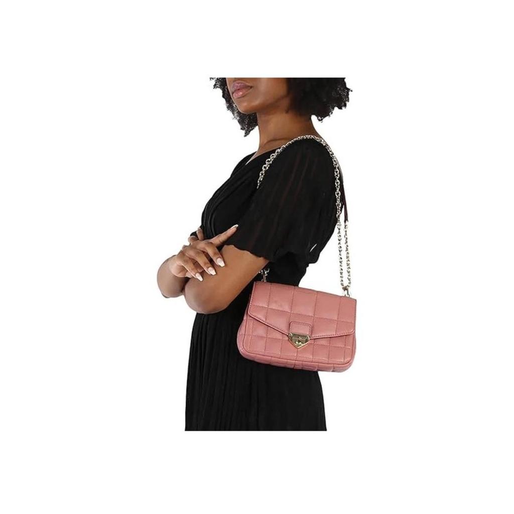 Michael Kors MK Soho Quilted Chain Flap Solid Color Vintage Style Commuter Leather Shoulder Bag Women Shoulder Bag Rose-Pink 30H0L1SL1T-622