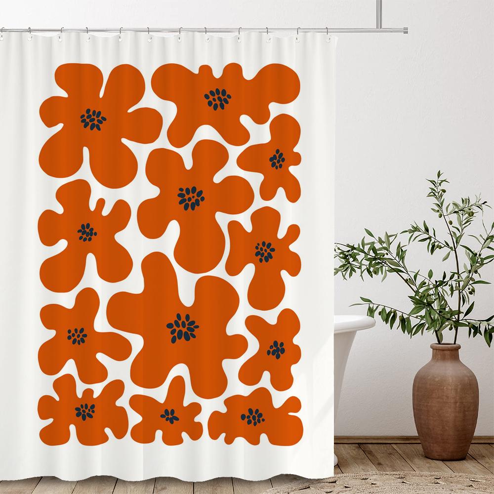 Artistic Abstract Plants and Flowers Print Shower Curtain Polyester Fabric Bath Curtain With Hooks Curtains For Bathroom Decor