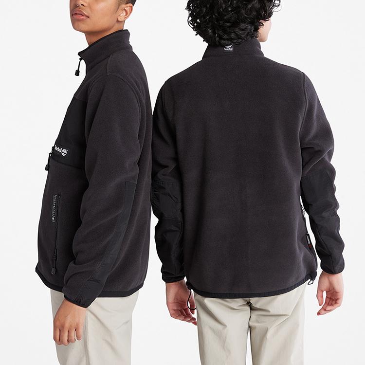 Timberland Solid Color Logo Outdoor Fleece Stand Collar Jacket Unisex Jacket Black A5VJ5-001