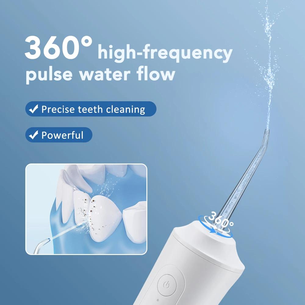 Portable Water Floss USB Rechargeable Oral Irrigator 300ML Electric Tooth Cleaning Device 3 Modes Waterproof Irrigator 4 Nozzles