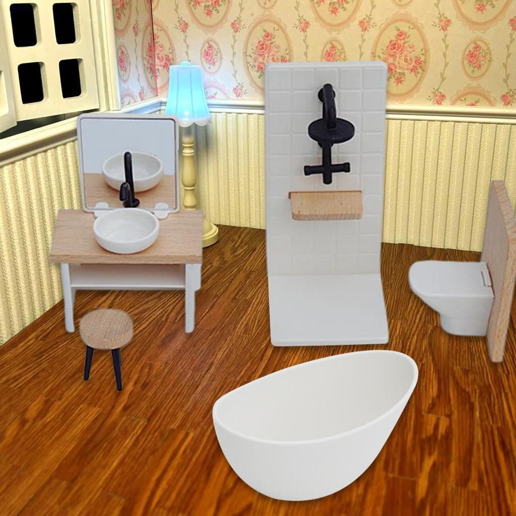 5 Pieces 1:12 Dollhouse Bathroom Set Miniature Furniture Kit Kids Birthday Gifts Shower Room Pretend