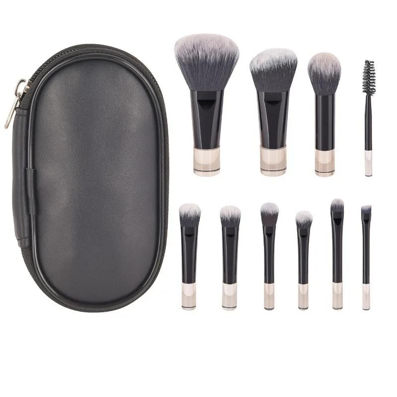 1Pc Makeup brush set ten kinds of cosmetics short handle portable makeup brush set and one makeup bag