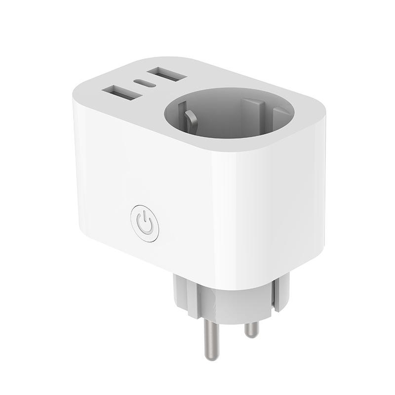 European Standard 220V 16A Smart Socket with Dual USB, Alexa Control, Individual Remote Switching