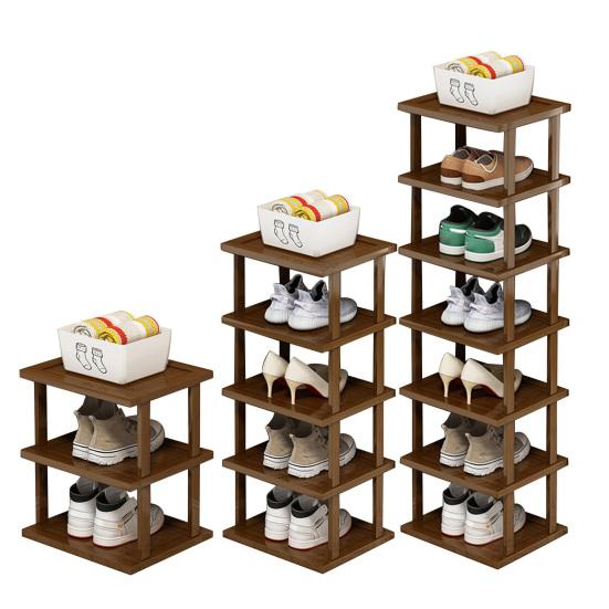 Bamboo Entryway Shoe Rack 3/5/7 Tiers Heavy Duty Wooden Free Standing Rustic Living Room Bedroom Closet Shoes Boots Organizer Corner Storage Shelf