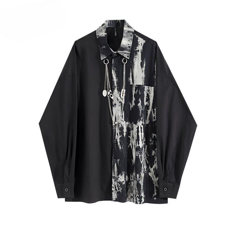 

Ladies Contrasting Chain Shirt Flip Collar Single Breasted Women s Long Sleeved Shirt Spring Autumn Loose Trendy Woman Top L