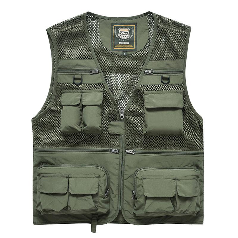 Men s Summer Mesh Vest Lightweight Outdoor Fishing Work Safari Travel Photo Cargo Vest Jacket Multi Pockets Quick Dry Sleeveless Jacket for Men S армия зеленый