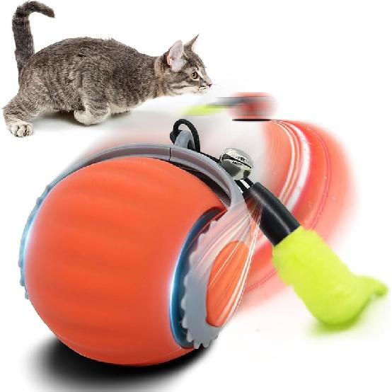 2025 Interactive Cat Toy for Indoor Cats, Automatic Moving Cat Balls for Bored Indoor Adult Cats, 360°Automatic Rolling Ball Toy, Two Speed оранжевый