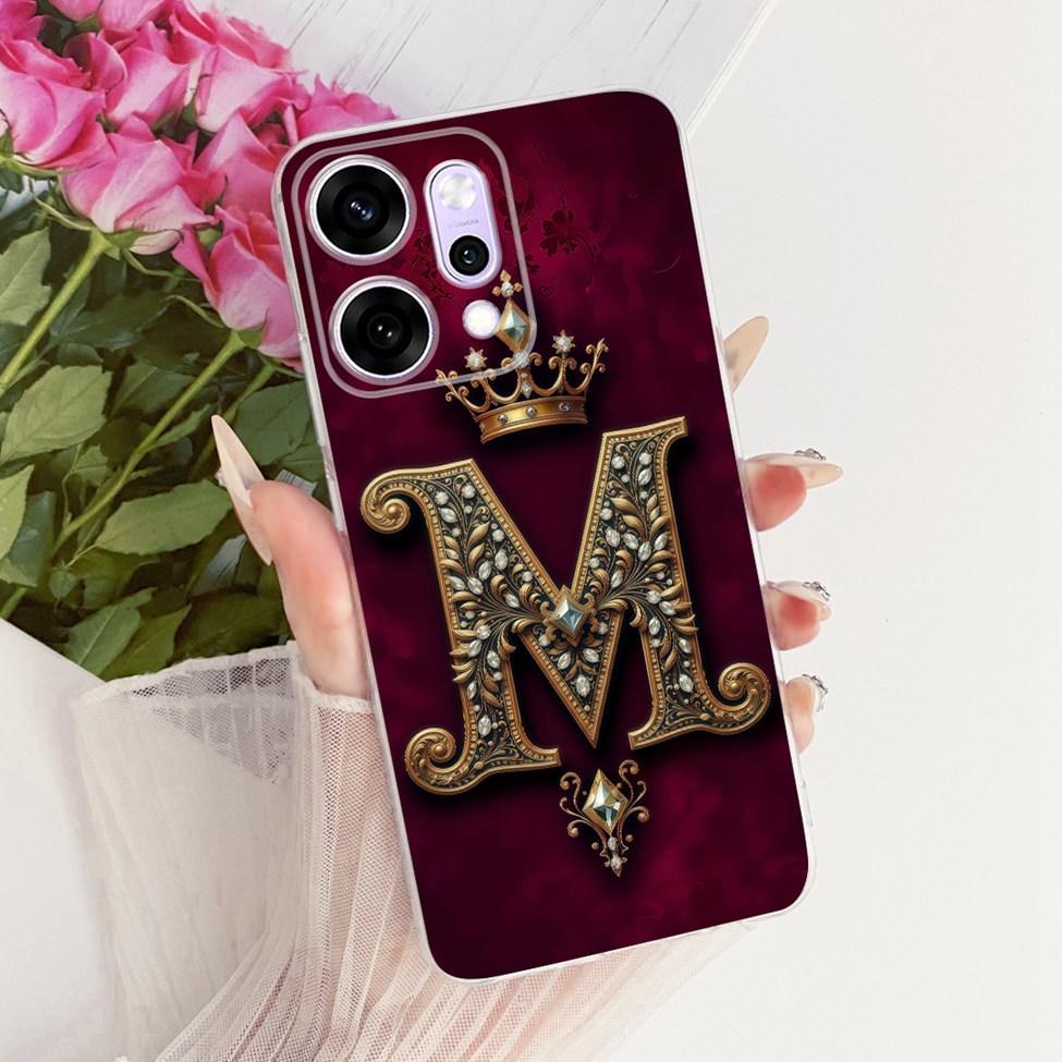 Transparent For Oppo Reno 14Pro CPH2739 PKZ110 Cover For Oppo Reno14 Pro Case Luxury Crown A-Z Letters 2D Flat Pattern