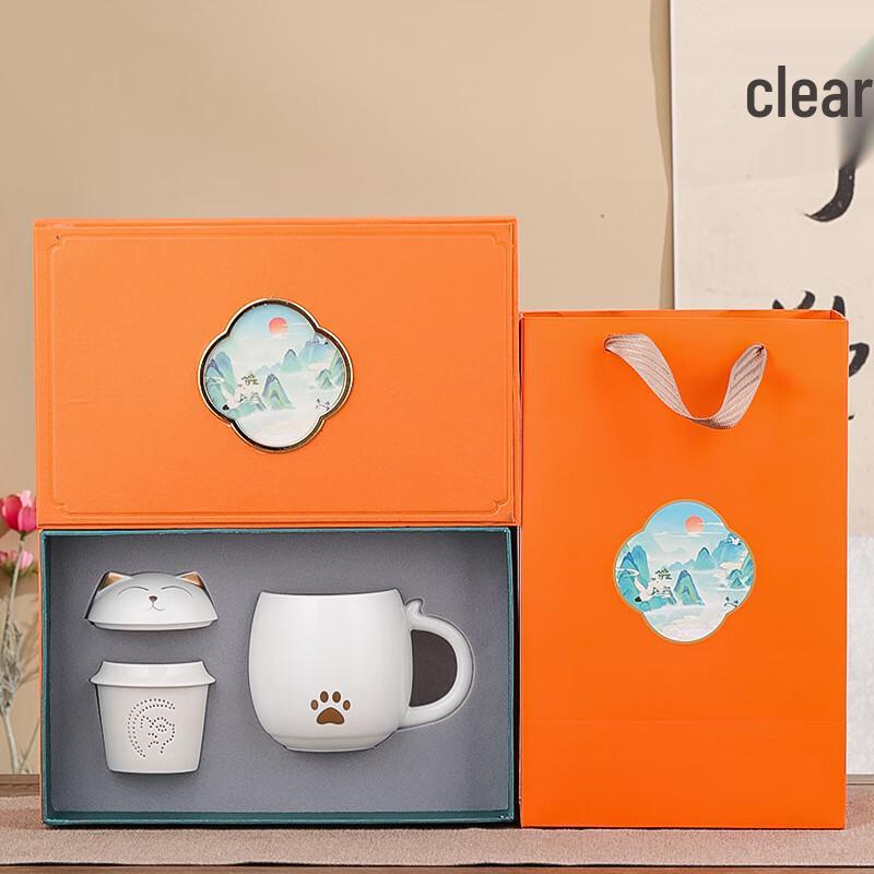 Orange Cat Teacup & Tea Strainer Set