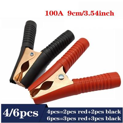 4/6pcs 100A All Inclusive Copper Plated 90mm Long Crocodile Clip Car Battery Red and Black Clip