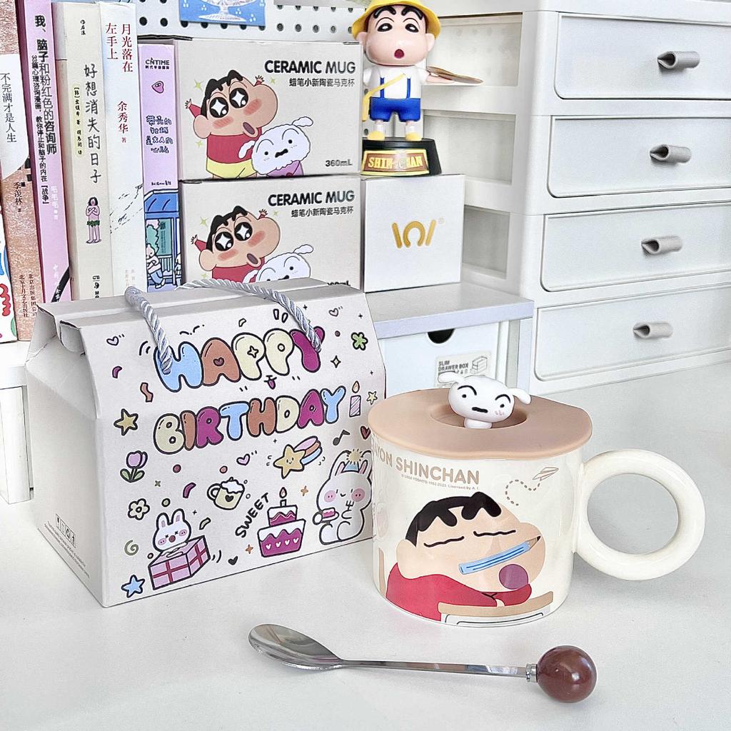 Cute Crayon Small New Cup, Birthday Gift for Boys and Girls, High-value Ceramic Mug with Lid, Couple Coffee Cup