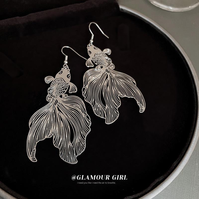 Creative design Koi fish earrings cold wind metal ear hooks niche fashion temperament earrings