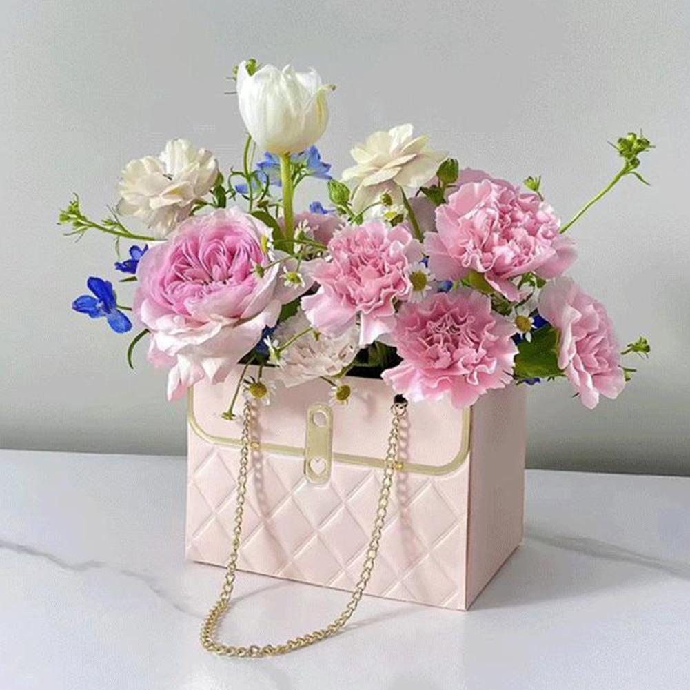 6Pcs Flower Paper Gift Bags with Chain Flower Wrapping Basket Flower Paper Bucket Handbag for Wedding Birthday Gift Wrap