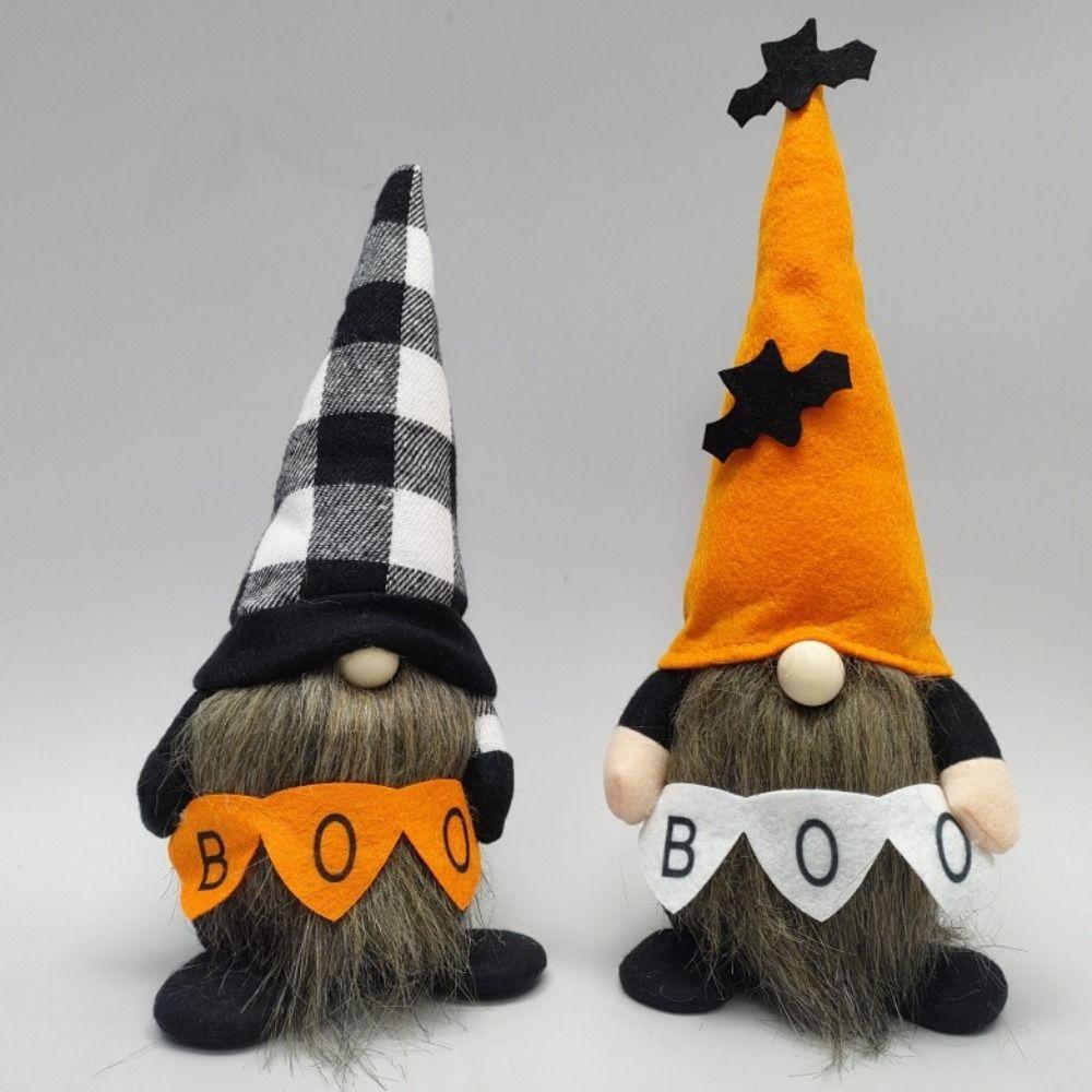 Long Beard Halloween Elf Dwarfs Dolls Bat Orange Hat Halloween Gnomes Decorations Room Decor