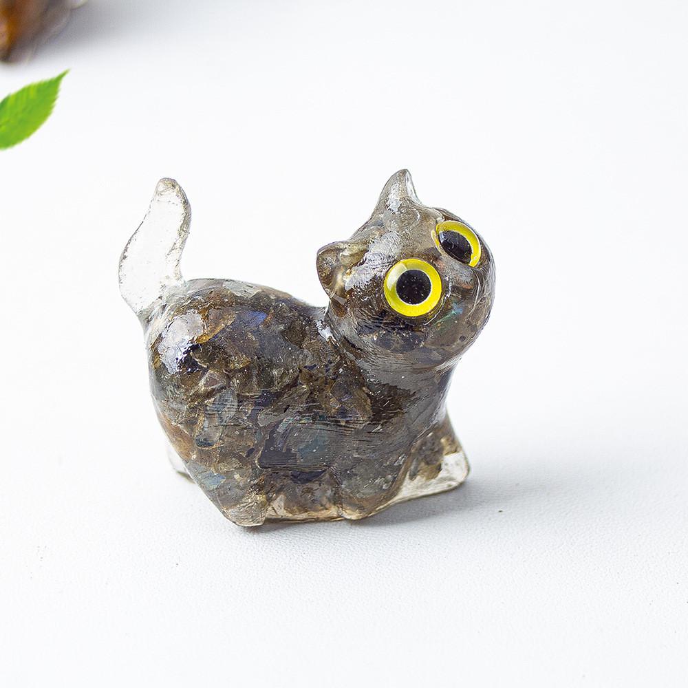 Figurine Artistique en Résine Chat de Cristal Faite à la Main avec un Design Dynamique Pour la Décoration Intérieure et les Cadeaux