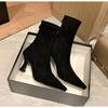 2026 Vintage Damen Stiefeletten Mode Spitz zulaufende Schuhe Herbst Winter Hoher Absatz Damen Elegant Stretch Schlank Kurze Stiefel