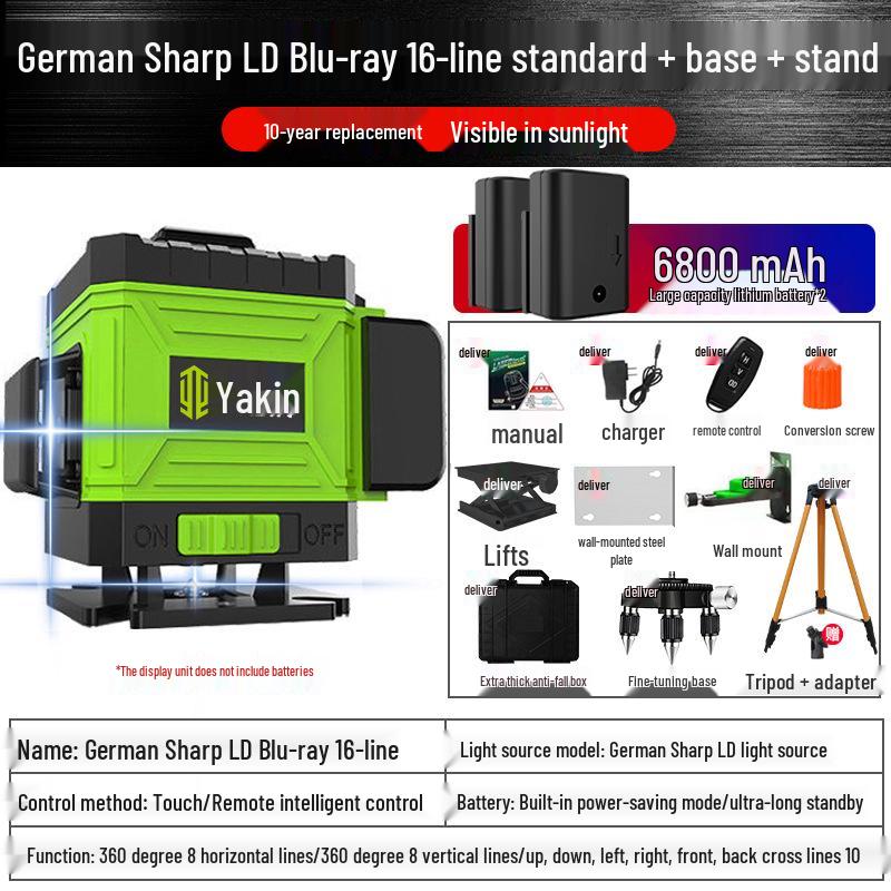 

Yajin 16-линейный высокоточный зеленый лазерный уровень для стен и пола, готовый к работе на открытом воздухе.