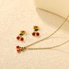 Cherry Necklace Earrings Set Fresh and Sweet with Diamond Pendant Necklace Stainless Steel Jewelry Set Women