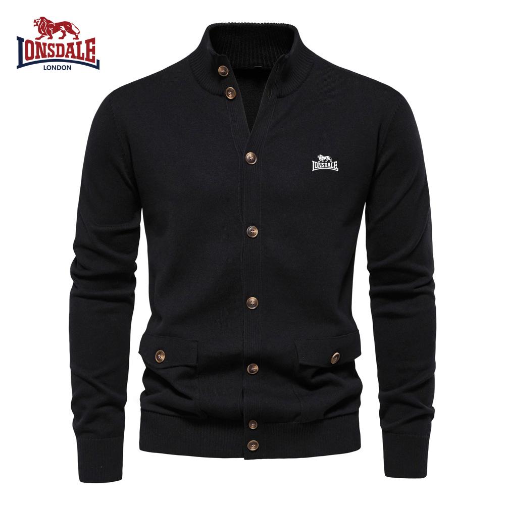 Lonsdale Autumn and Winter Embroidered New Men's Top Cardigan, High-quality Business Casual Solid Color Sweater for Men