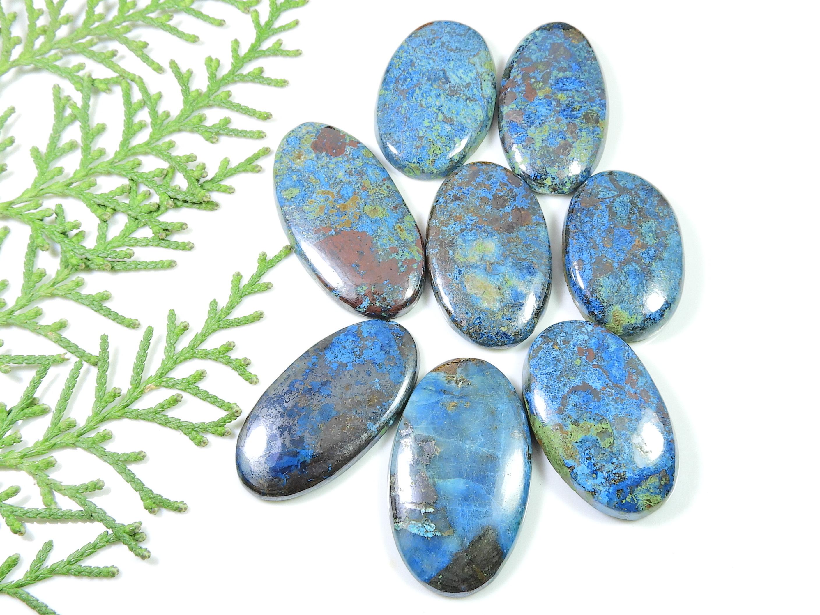 

8 Pcs Natural Azurite OvalCrystal Cabochon Loose Gemstone 28-37MM 251Cts. RQ-835