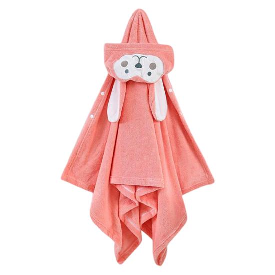Baby Bath Towel Thick Great Water Absorption Hooded Cartoon Style Button Closure Solid Color Warm Soft Kids Bath Poncho Nap Blanket