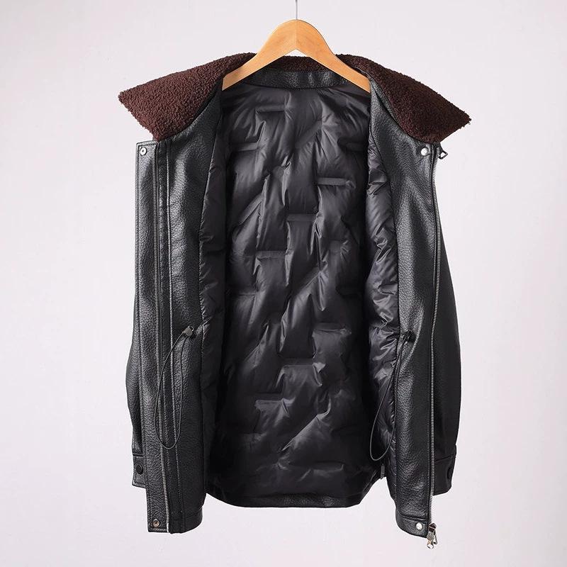 Maillard down jacket, fleece thickened leather jacket, women's one winter medium and long new leather locomotive jacket