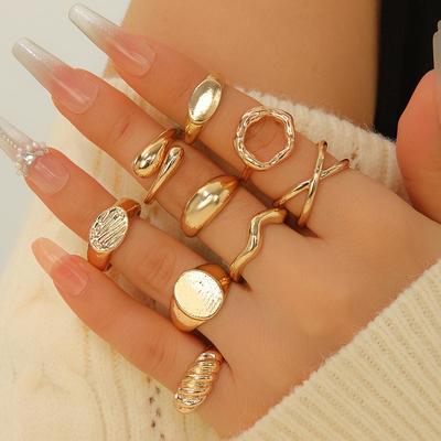 Elegant Women's 9-Piece Stackable Cross Hollow Open Ring Set