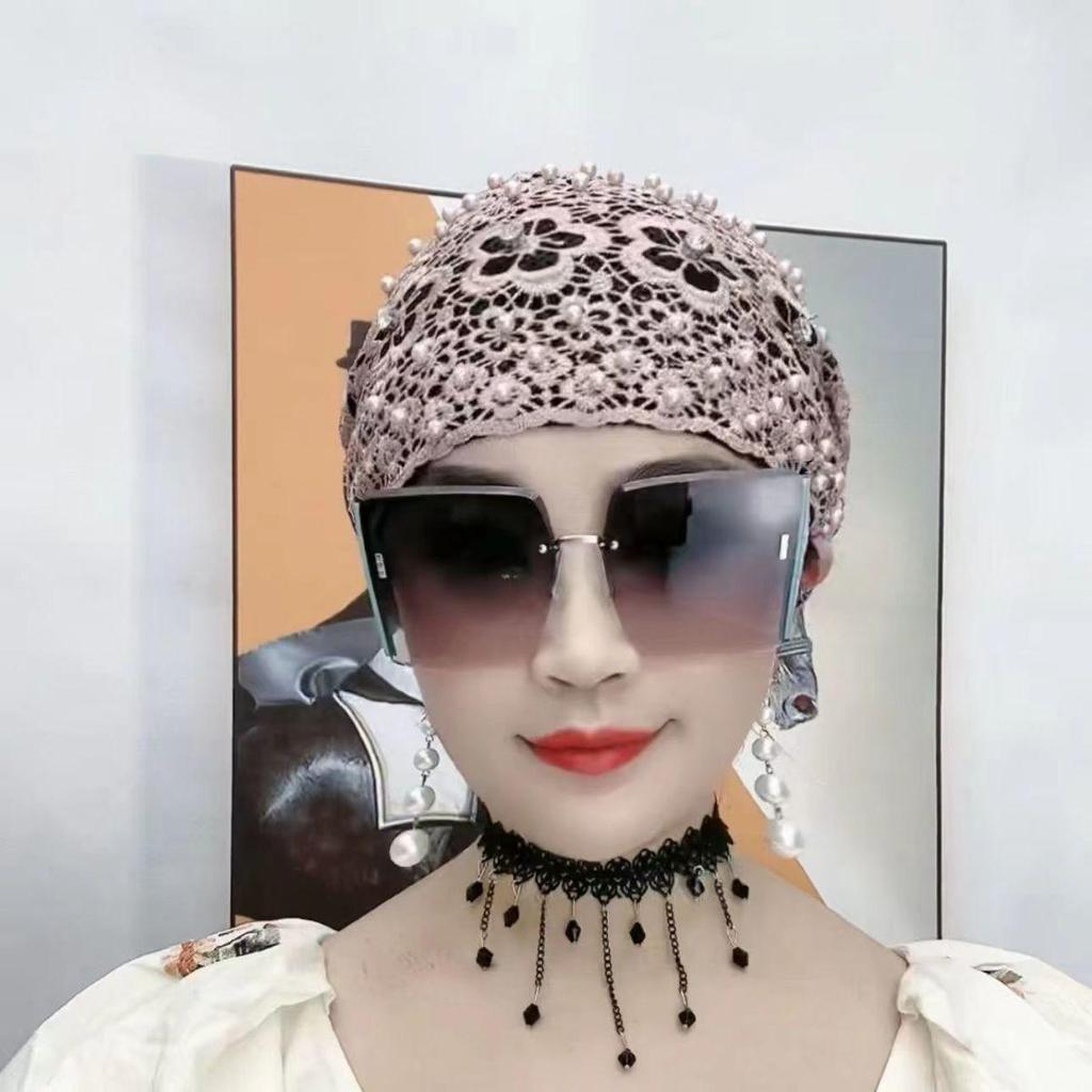 2025 Women's Beaded Large Flower Headscarf: Fashionable Sun Protection Hat