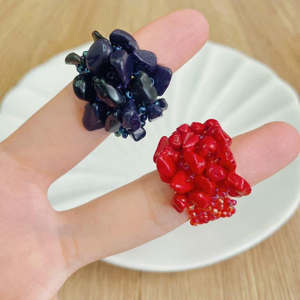 2Pcs Natural crushed stone woven elastic ring combination