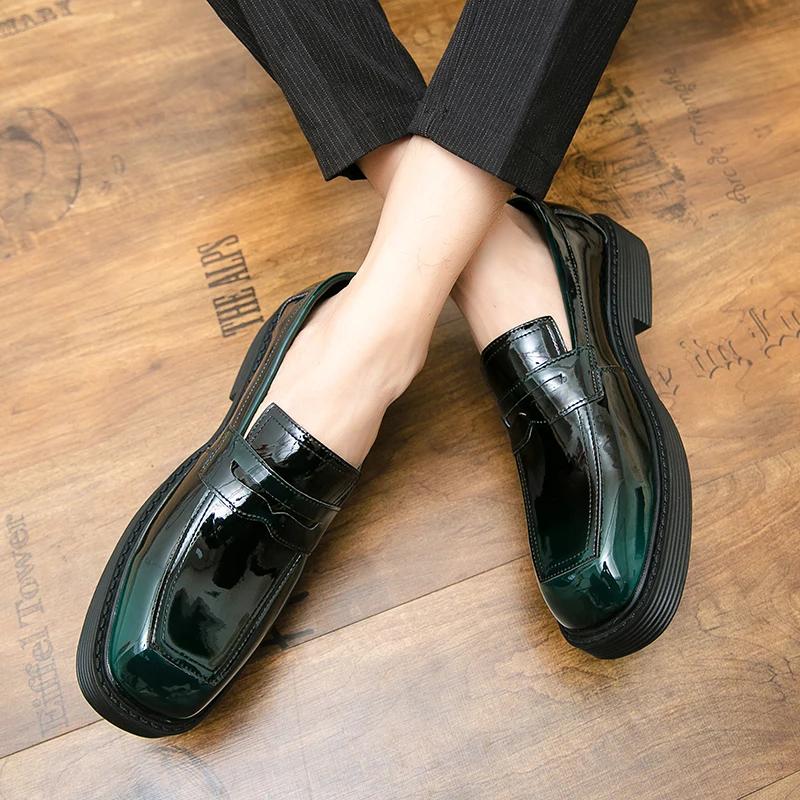 Designer's New Men's Shiny Leather Shoes Thick Sole Loafers Men's Party Dress Shoes Business Casual Shoes Free Delivery