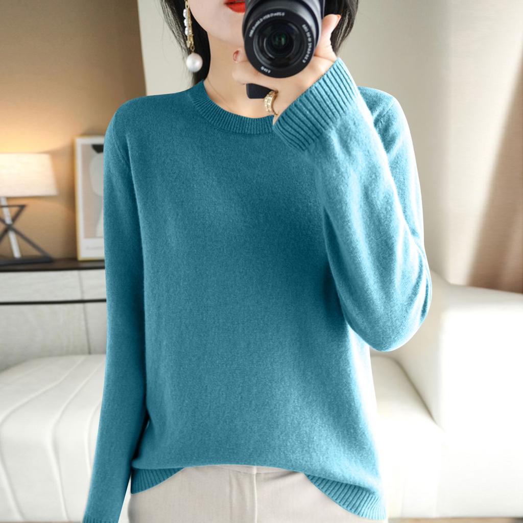 Women's Long Sleeved Knitted Sweater Round Neck Loose Thin Top
