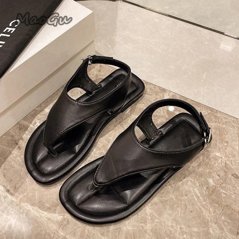 Fashion Hot Selling 2025 New Women's Flat Sandals Ashion Outwear Slip-On Leather Roman Style Shoes Comfortable Flats Sandalias De Mujer