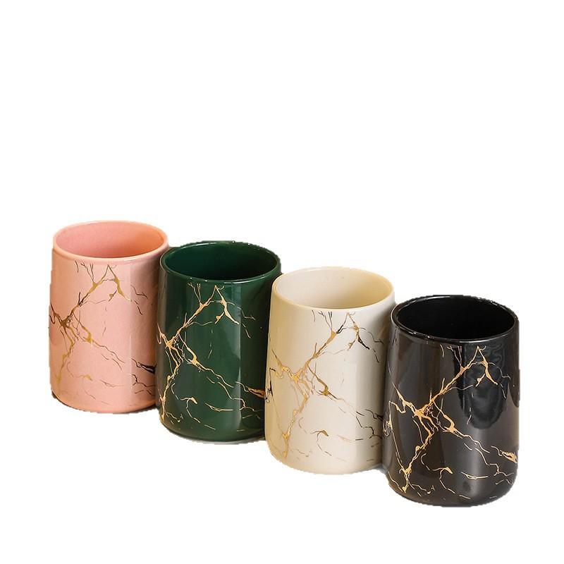 Creative Gold Plated Marble Ceramic Mouthwash Cup Home Couple Toothbrush Holder Ceramic Mouthwash Cup Bathroom Accessories