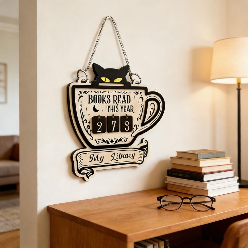 Books Read This Year Counter Book Trackers Sign Book Lover Gift for Teachers Librarians,Readers Wooden Library Decors