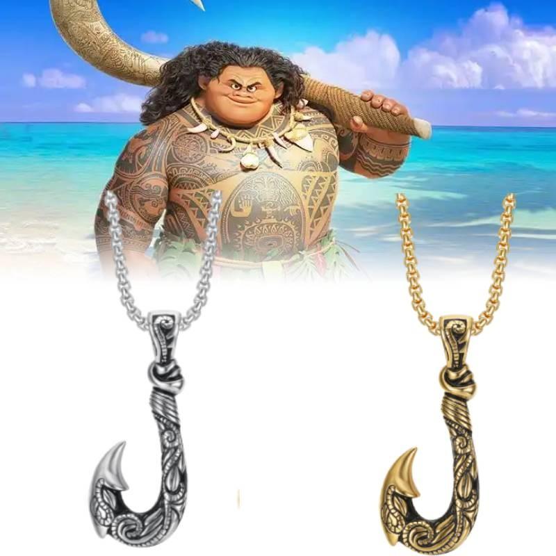 Necklace Pendant Moana Maui Fishhook Titanium Steel Ornaments Hawaiian Anime