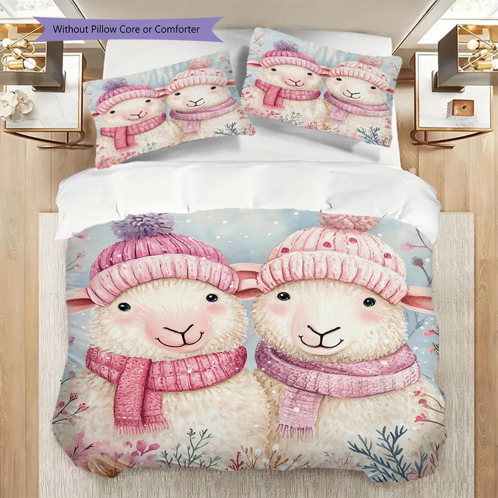 Sheep Pattern Bedding Quilt Set Quilt Cover Pillowcase Home Decoration Birthday Gift (1 * duvet cover + 2 * pillowcase, without core)