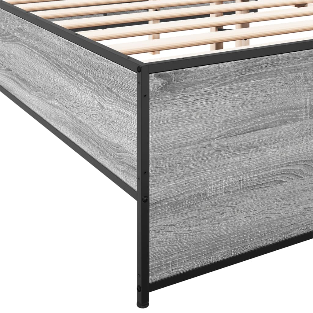 Bed Frame Gray Sonoma 200x200 cm Particleboard and Metal