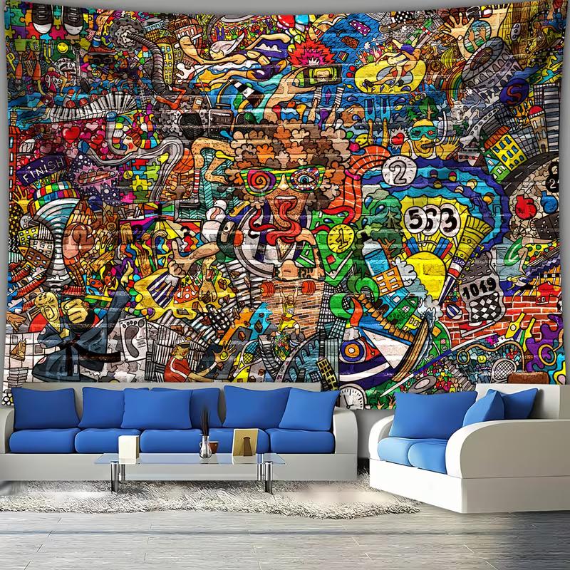 2D Printed Vibrant Street Art Tapestry for Living Room & Dorm