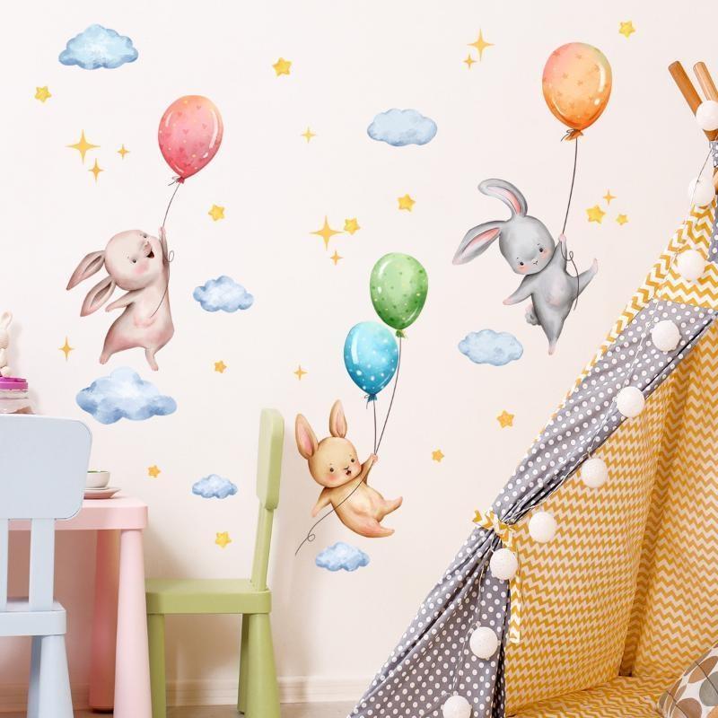 Wall Decals Rabbit Clouds Star Balloon Wall Decals Background Wall Decoration
