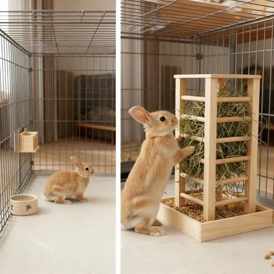 Portafieno in Legno per Animali Domestici Mangiatoia per Fieno di Coniglio Durevole Mangiatoia Automatica Staccabile per Porcellino d'India Gabbia per Conigli