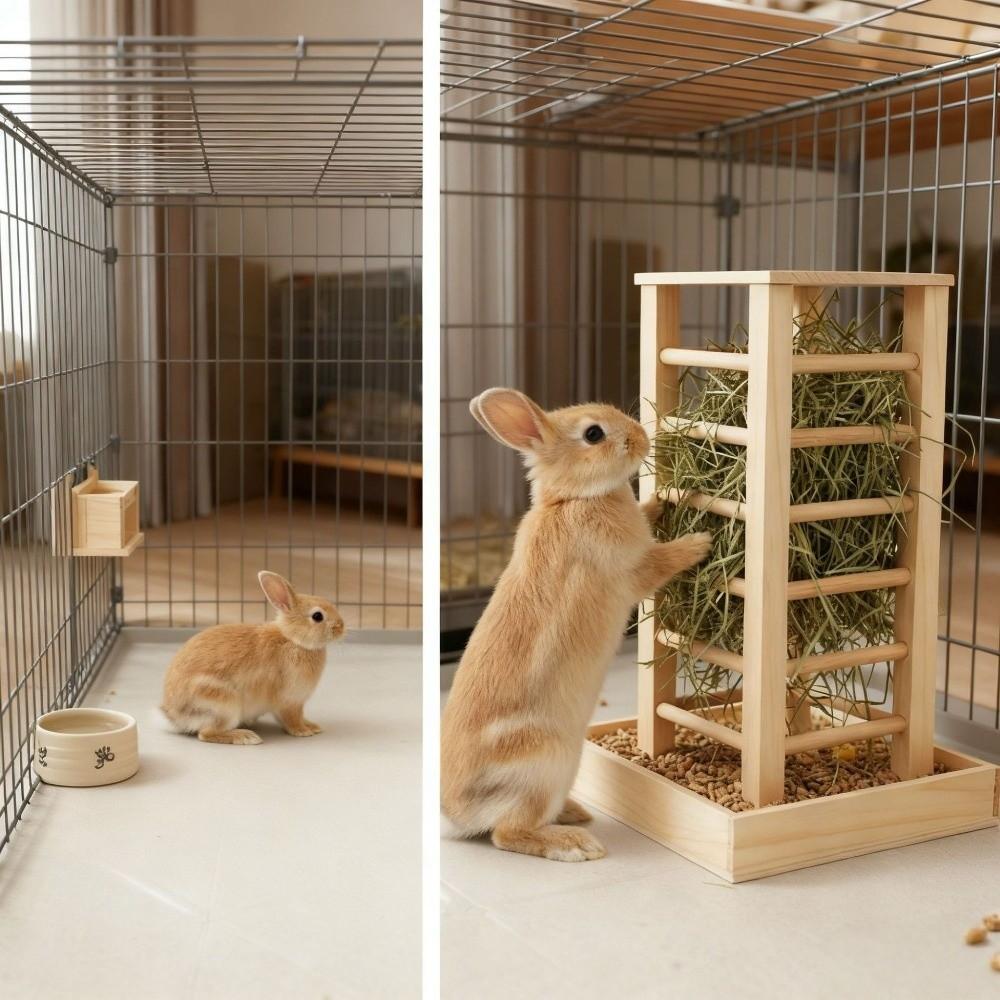 Detachable Rabbit Hay Manger Wooden Guinea Pig Feeder Pet Grass Rack Hay Feeder  Cage Accessories