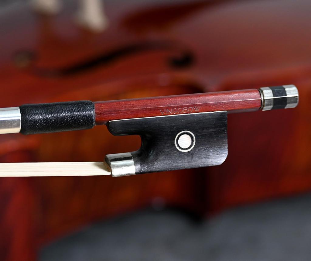 VINGOBOW Brazilwood Cello Bow, 35.6 Cm-43.2 Cm, Full Size, 71.5 Cm, Ebony, Frog, Natural, Mongolian White, Horsehair, Balanced Sweet Tone