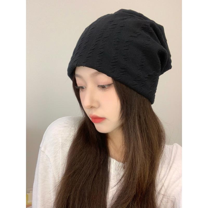 Autumn and Winter Hats for Women Black Piles of Hats Thin Big Head Circumference Ins Face Small Confinement Hats and Head Hat Trendy