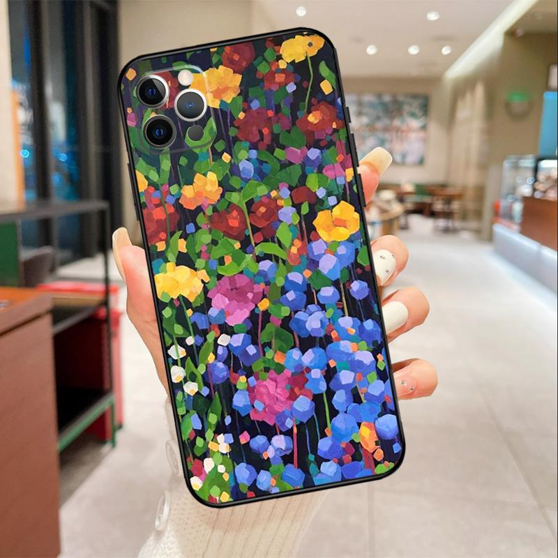Colourful Flower Painting Art Phone Case For iPhone 16 15 14 11 12 13 17 Pro Max mini 15 Plus 16e 17 Air Protective Cover