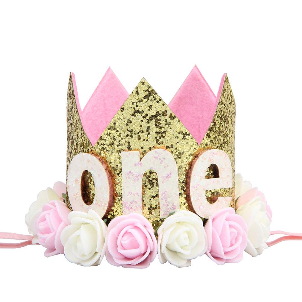 Cross-Border 1st Birthday Crown Headband: Princess Gold & Pink Party Accessory for Girls
