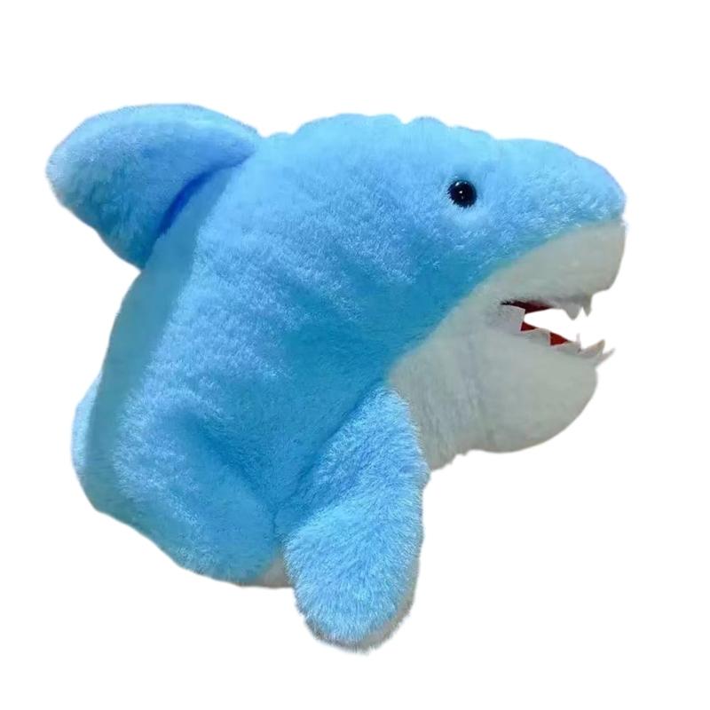 Cartoon Style Shark Plush Toy Cute Hand Puppet With Open Mouth Flexible Jaw Creative Stuffed Animal For Children синий